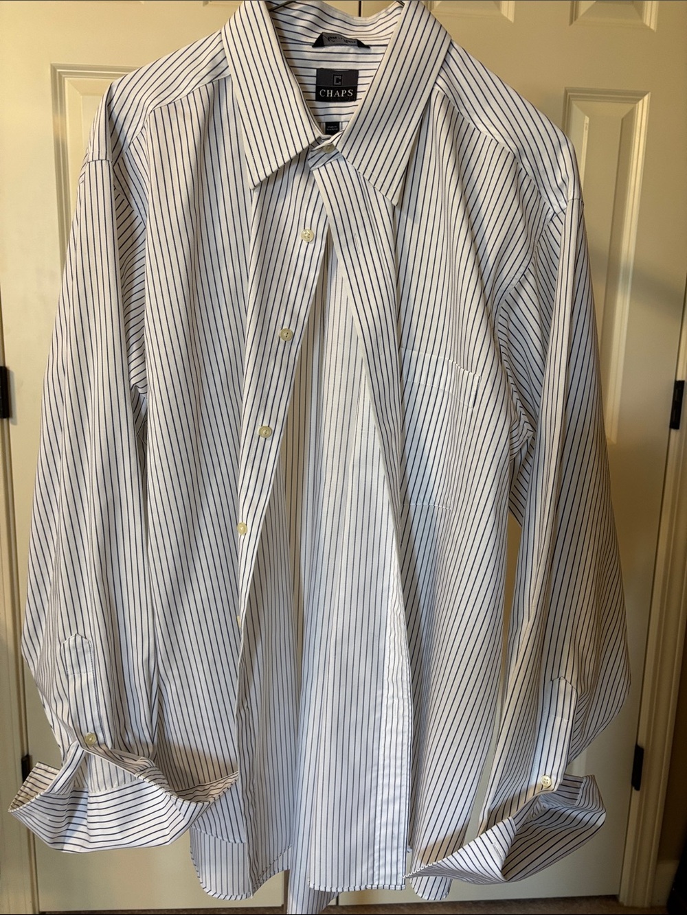 Chaps White Dress Shirt with Blue Pinstripes